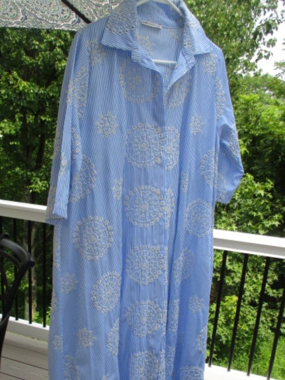 KIWI Saint Tropez Cotton Shift dress in BLue w/embroidery New SzLarge